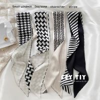 ★New★ Korean ins black and white silk scarf womens 2023 spring and summer new long section thin and narrow streamer headband decoration strap all-match decoration