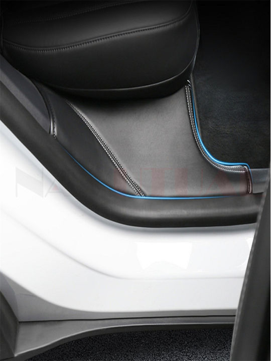 รถด้านหลังประตูงัวป้องกันสำหรับเทสลารุ่น-y-2022หนังที่นั่งด้านหลังต่อต้านสกปรกเสื่อต่อต้านเตะ-pad-รุ่น-y-อุปกรณ์เสริมในรถยนต์2023