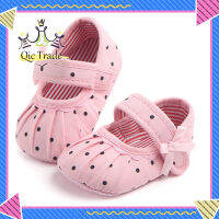 【จัดส่งที่รวดเร็ว✨】Baby Kids Toddler Shoes Cotton Anti-slip Soft Sole Polka Dot Print Pleated Walking Shoes For Girls Boys