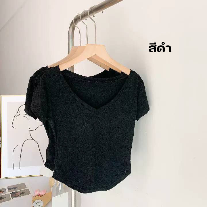 เสื้อยยืดผู้หญิง-เเขนสั้น-e009-เสื้อยืดคอวี-ชายเว้า-เข้ารูป-ผ้านิ่มลื่น-เสื้อผ้าผู้หญิง-ทรงสวย-ใส่สบาย-เสื้อยืด-เเฟชั่น-ผู้หญิง