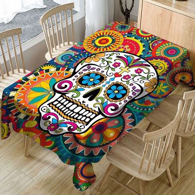 【YF】 Christmas Skull Printed Picnic Blanket Household Living Wedding Decoration Tablecloth Waterproof Rectangular Dining Table Cover