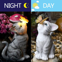 Solar LED Lights Cute Cat and Butterfly FigurineResin Ornament Garden Lamp Ornament for Patio Lawn Yard Art Decoration Dropshipp