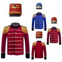 【JH】 Kids Boys Costume Drum Trumpet Guard Performance Uniform Sleeve Tassels Tops Hat Set