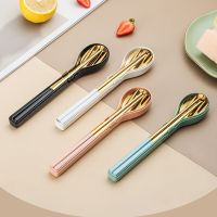 2/3Pcs 304 Stainless Steel Dinnerware Set Spoon Chopsticks Portable Cutlery with Box Creative Student Travel Camping Tableware Flatware Sets