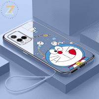 Zymllo เคส Vivo Y22 Y22S Y35 Y02S V25E Y16 4G V25 5G Y21 V23 Y33S Y21S แฟชั่นไฟฟ้า 6D หลุมละเอียดน่ารักการ์ตูนแมวเชือกเส้นเล็กซิลิโคนเคสโทรศัพท์