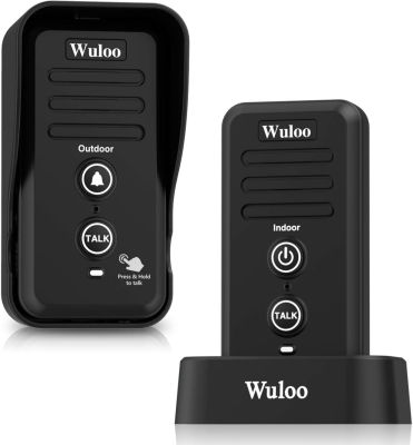 Wuloo Wireless Intercom Doorbells for Home Classroom, Intercomunicador Waterproof Electronic Doorbell Chime with 1/2 Mile Range 3 Volume Levels Rechargeable Battery (Black, 1&1) 1T1-Black