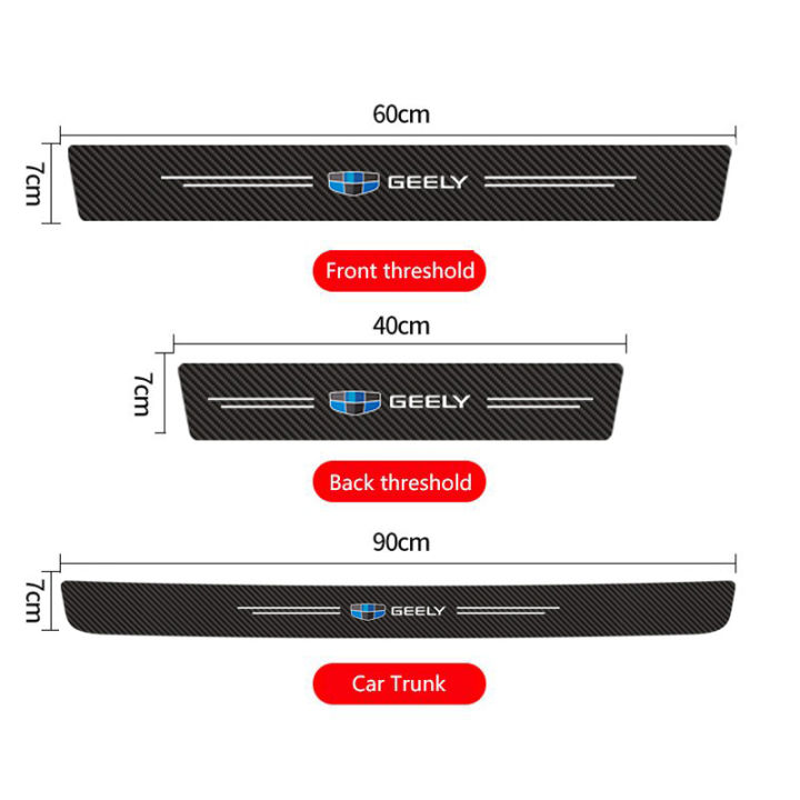 4ชิ้นสติกเกอร์ติดเครื่องรูปลอกตกแต่งธรณีประตูรถยนต์เส้นใยคาร์บอนกันรอยขีดข่วนสำหรับ-geely-emgrand-vision-mk-mr-lc-azkrra-ray-coolhaoqing-sc6-gx7-sx7-sc3