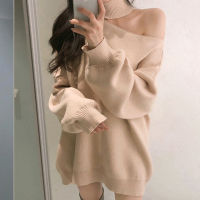 Women Sweaters Autumn Casual Retro Outwear Sexy Off The Shoulder Halter Sweater Knitted Tops Pull Femme Jumpers Puff Long Sleeve