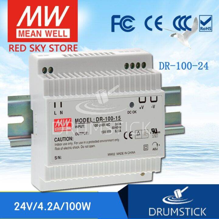 หมายถึงดร-100-24-5ชิ้น-24โวลต์4-2a-meanwell-dr-100-100-8วัตต์เอาต์พุตเดี่ยวรางอุตสาหกรรมไฟฟ้า