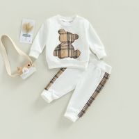 0-24M Baby Girls Autumn Clothes Newborn Toddler Long Sleeve Plaid Bear Pattern Tops Sweatshirt Pants Outfits Tracksuits  by Hs2023