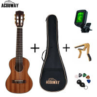 Acouway 28ที่สวมนิ้วสำหรับเล่นกีตาร์Guitalele G Uitarleleอูคูเลเล่ไม้Sapeleร่างกาย6สาย18กังวลคลาสสิกลูกบิดมัดกับกระเป๋า,จูนเนอร์,Capo