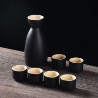 Japanese Style Wine Set  Ceramic Sake Set  Small Wine Jug  Black Wine Glass  Hot Wine Device  Household Liquor Cup Bar Wine Tools