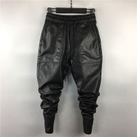 Owen Seak Men Casual Cargo Harem Pants High Street Hip Hop Length Faux Leather Sweatpants Autumn Winter Black Big Size