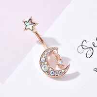 【YF】 1pc Sexy Star Moon Belly Piercing Crystal Surgical Steel Navel Button Rings Woman Body Jewelry Barbell Women Accessories