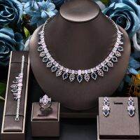 2023ใหม่ Turquoise 4ชิ้น N ชุดเครื่องประดับผู้หญิงงานแต่งงาน Zircon คริสตัลดูไบเจ้าสาวชุดเครื่องประดับ Gift