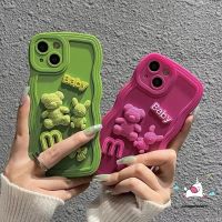 เคสโทรศัพท์มือถือ กันกระแทก ปิดด้านหลัง ลายการ์ตูนหมี โบว์ 3D เรียบง่าย สีแคนดี้ สําหรับ iPhone 11 7 8 14 Plus XR 14 12 13 Pro MAX X XS MAX