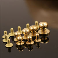 10Pcs ทองเหลือง Sam สีน้ำตาล Browne ปุ่มสกรูกลับหัวกลม Ball Post Studs เล็บ Rivets หนัง Craft อุปกรณ์เสริม