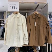 2022ใหม่ Uniqlo ผู้ชายและผู้หญิงส่วนคู่รักชุดยืดสิ่งทอลายทแยงหลวมเสื้อแขนยาวสันทนาการเสื้อ Y439615เสื้อ