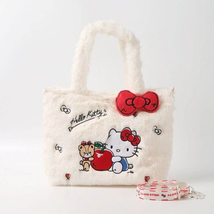 sanrio-autumn-and-winter-fur-hand-held-oblique-bag-cute-cute-cinnamon-dog-hello-kitty-plush-storage-messenger-small-bag-byue
