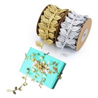 50Meter/Roll Gold Silver Printed Gift Wrap Ribbon Bows Home Party Decorative DIY Christmas Handmade Tree Leaf Ribbon For Crafts Gift Wrapping  Bags