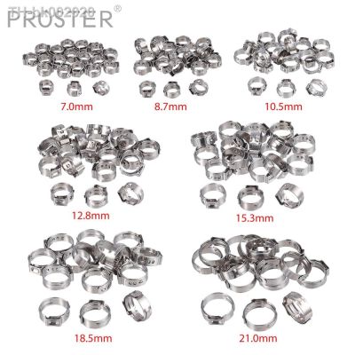 ✁❁● Proster 130Pcs TUV 6-21mm 304 Stainless Steel Single Ear Stepless Hose Clamps Assortment Cinch Clamp Rings Crimping Tool Kit