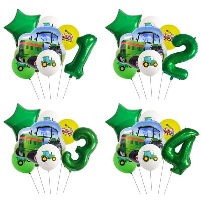 7pcs/set Excavator Tractor Number Balloons Construction Vehicle Foil Balloon Kids Birthday Party DIY Decoration Latex Balls Toy Balloons