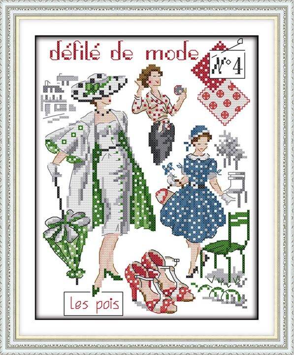 cc-fashion-models-cross-stitch-kit-14ct-11ct-count-printed-stitches-embroidery-handmade-needlework