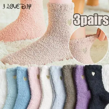 Women Winter Warm Fluffy Socks Home Floor Sleep Kawaii 3D Bear Cute Animal  Thick Fleece Fuzzy Sock Japanese Fashion Korean Style