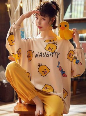 👑smile999 shop👑 ชุดนอนลายเป็ด Sugar Duck แท้100% ชุดนอนเป็ดแขนยาว+ขายาว ชุดนอนขายาว ชุดนอนสไตล์เกาหลี ลายน่ารักขนาดฟรีไซส์