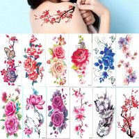 12Pcs Fake Temporary Tattoos Flower Girls Rose Peony Flash Waterproof Body Arm Art Shoulder DIY Women Sleeve Sticker