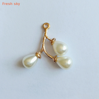 Fresh sky เครื่องประดับอัญมณีทำมือแบบ DIY จี้กิ่งก้านใบไข่มุกสีทอง1อัน