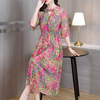 【YF】 Womens Clothing High Quality Printed Silk Dresses Summer 2023 New Large Size Loose Casual Party Elegant Vestidos