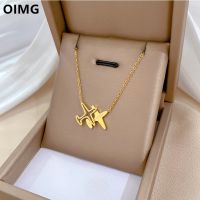 OIMG 316L Stainless Steel Gold Color Creative Personality Airplane Shaped Pendant Necklace For Women Girls Clavicle Chain Party