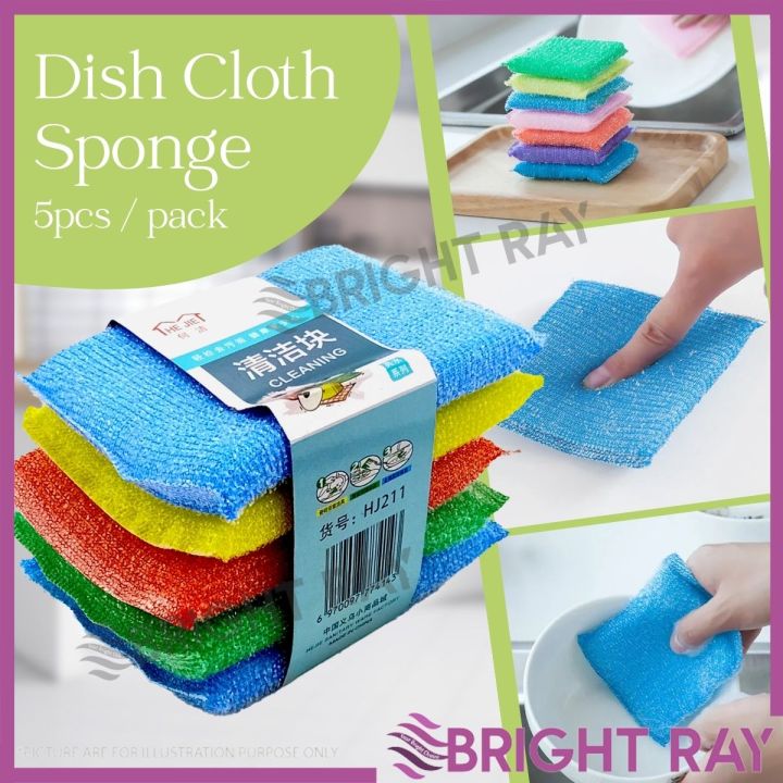 5pcs Multi-Purpose Double-Faced Sponge Scouring Pads Dish Washing