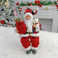 คริสต์มาสนั่ง Santa Hand Crafted สีดำสีแดงเสื้อ Santa Claus Figurines ตุ๊กตาของขวัญกระเป๋า &amp; ของขวัญตกแต่งคริสต์มาสสำหรับ Home Office Xmas Party เครื่องประดับของขวัญ