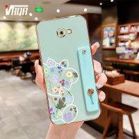 VRQR เคสโทรศัพท์หมีน่ารักที่มีขายึดสีเดียวกันสำหรับ  Samsung Galaxy J4 Plus J4+ J2 Prime J3 J5 Pro 2017 J330 J5 Prime J530 Grand Prime Plus J2 ACE G530 G532 J415ตัวปกป้องกล้องถ่ายรูปกันกระแทกฝาหลังซิลิโคนนิ่ม