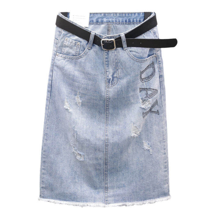 aigo-2021-spring-summer-women-casual-cowboy-skirts-hot-drill-letter-a-line-blue-skirts-high-waist-hole-denim-skirt