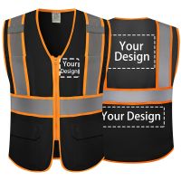 Custom Logo Safety Vest Reflective Safety Vest Class 2 ANSI with Pockets Zipper High Visibility Construction Uniform