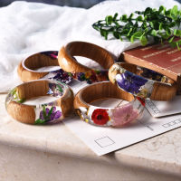 2019 New Handmade Resin Bangle celet with Real Wood Purple Dried Flower Bohemia Style Bangle Christmas Gift