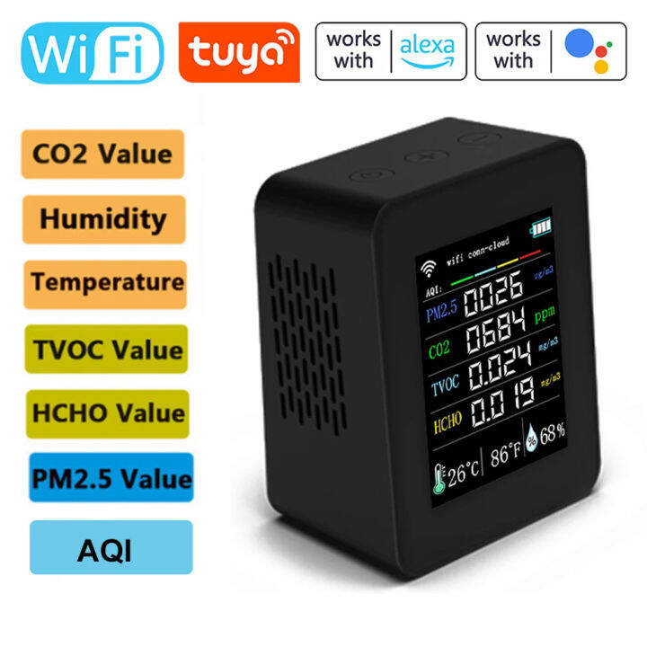 Tuya 7in1 Wifi Air Quality Meter PM2.5 CO2 TVOC HCHO AQI Temperature ...