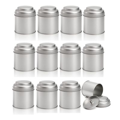 12 Pcs Tea Tin Canister with Airtight Double Lid 8Oz Round Tin Can Box Small Kitchen Tea Canister Loose Leaf