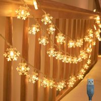 LED Snowflake Lights String USB Plug Festoon Light Christmas Decorative Light Living Room Party Wedding New Years Eve Decor