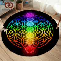 BeddingOutlet Chakra Round Cars For Living Room Zen Theme Home Car Colorful Flower of Life Bedroom Floor Mat Home Decor