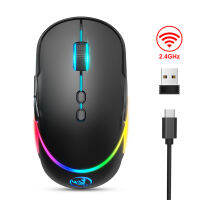 เมาส์ไร้สายสำหรับเล่นเกม2.4G,เมาส์มีไฟ Rgb ปรับได้12โหมด1200/2400/3200Dpi