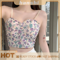 hanshi [2023 new HOT FASHION] lazlook ผู้หญิงรุ่นชุดชั้นในดอกไม้พิมพ์ Slim SEXY TANK Crop Tops Sweet Challenge