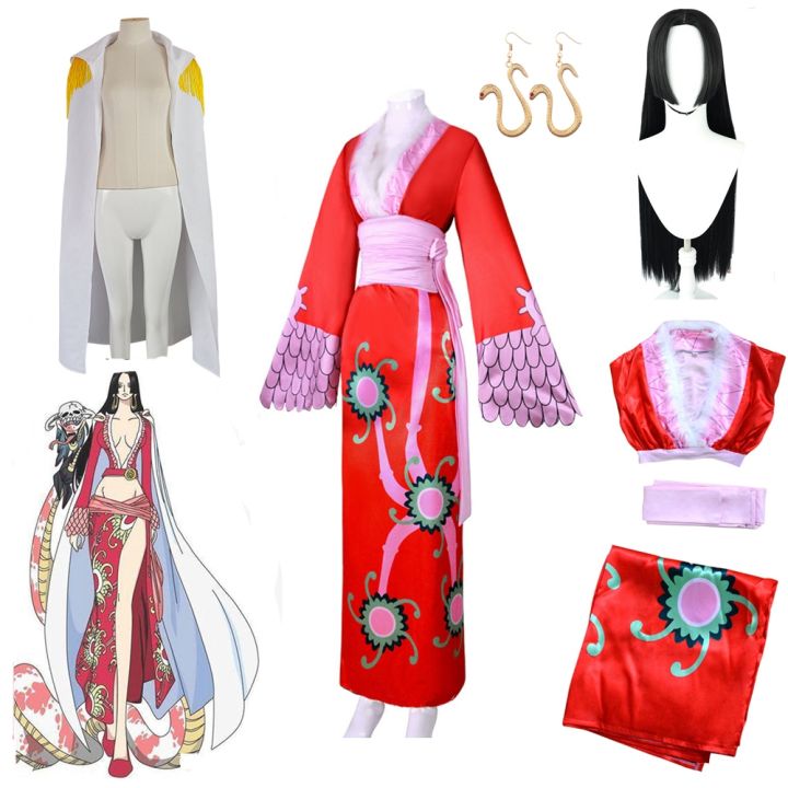 【ready Stock😎】 One Piece Cosplay Boa Hancock Costume Sexy Empire Red Kimono Dress Anime Clothing 
