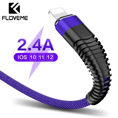 FLOVEME สายชาร์จไฟฉาย USB 2.4A สายสำหรับ iPhone XR X 7ชนิด C,สายชาร์จเปียถักไนล่อนข้อมูล iPad