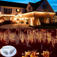 2022 New Year Fairy Light Holiday Light Icicle Garland Curtain Waterfall LED String Light Christmas Decoration Festoon Navidad