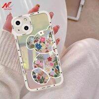 [Quick Delivery] หรูหราเลเซอร์ดอกไม้หมีสำหรับ iPhone 13 Mini 11 12 14 Pro Max Gradient Aurora Clear TPU สำหรับ iPhone 6S 7 8 Plus X Xs Xr