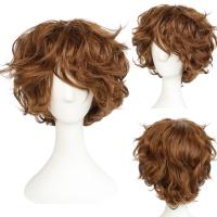 Short Golden Brown Silver Black Dark Brown Light Brown Wavy Synthetic Cosplay Wig for Party &amp; 1pc Wig Cap